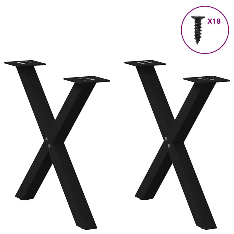 vidaXL 2 db fekete, X alakú acél dohányzóasztal láb 60 x (42-43) cm