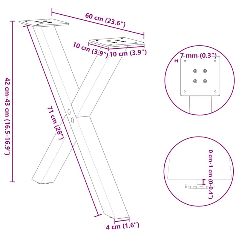 vidaXL 2 db fehér, X alakú acél dohányzóasztal láb 60 x (42-43) cm