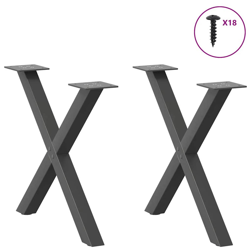 vidaXL 2 db antracitszürke X-alakú acél dohányzóasztal láb 60 x (42-43) cm