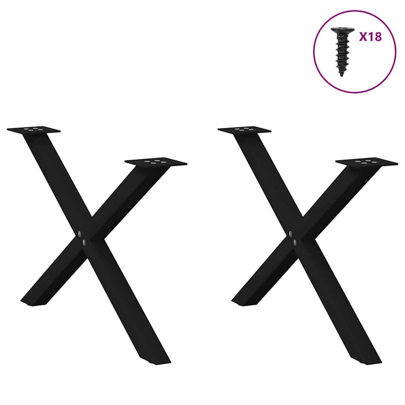 vidaXL 2 db fekete, X alakú acél dohányzóasztal láb 70 x (42-43) cm