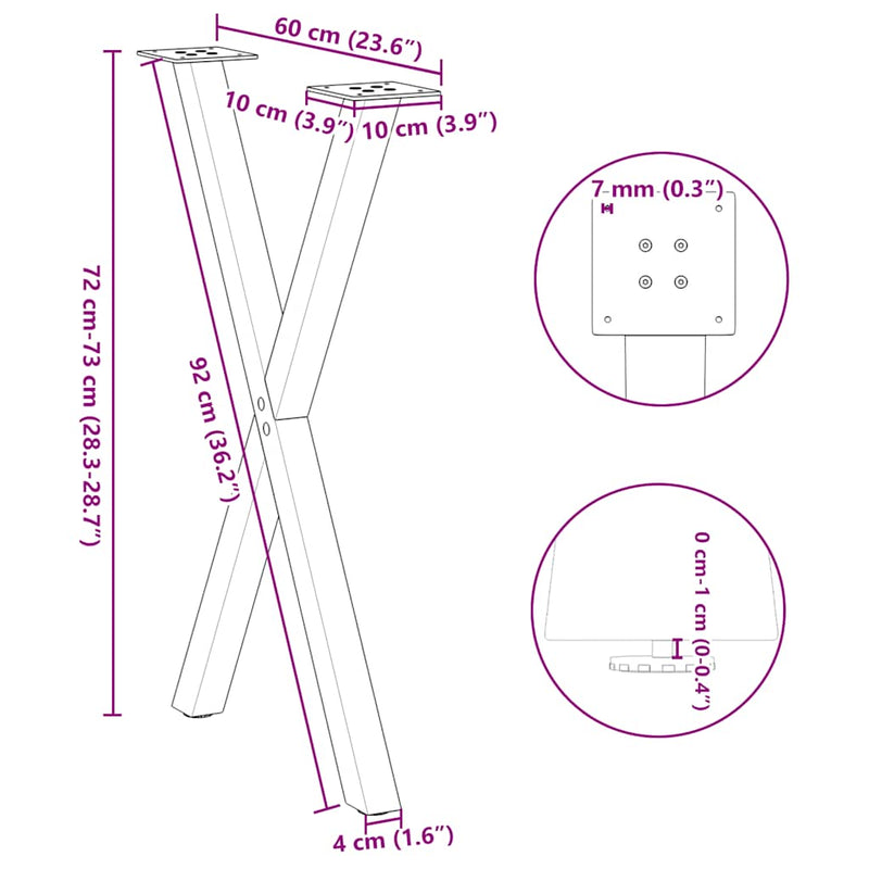 vidaXL 2 db antracitszürke X-alakú acél étkezőasztalláb 57x(72-73) cm