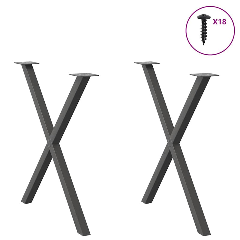 vidaXL 2 db antracitszürke X-alakú acél étkezőasztal láb 70x(72-73) cm