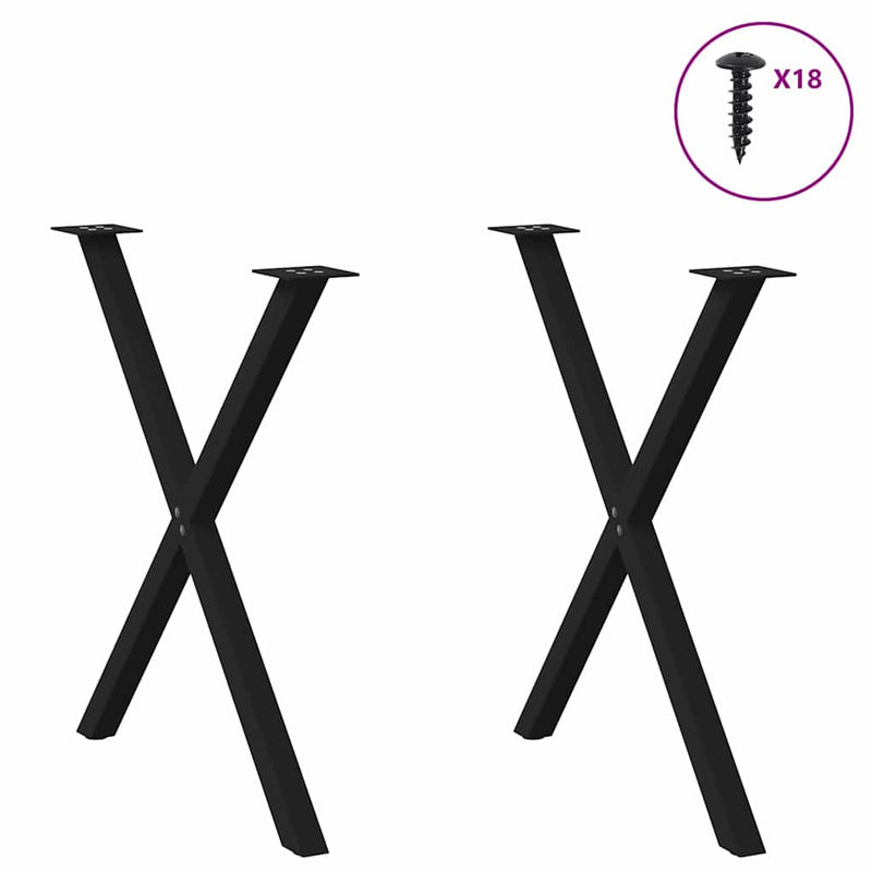 vidaXL 2 db X alakú étkezőasztal láb fekete 80 x (72-73) cm acél étkezőasztal láb