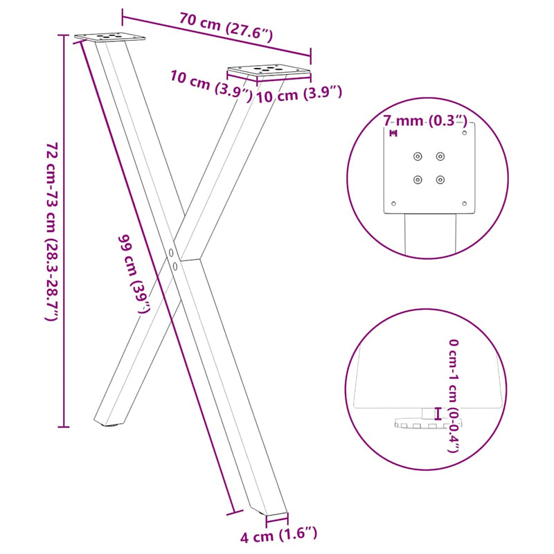vidaXL 2 db X alakú étkezőasztal láb fekete 80 x (72-73) cm acél étkezőasztal láb