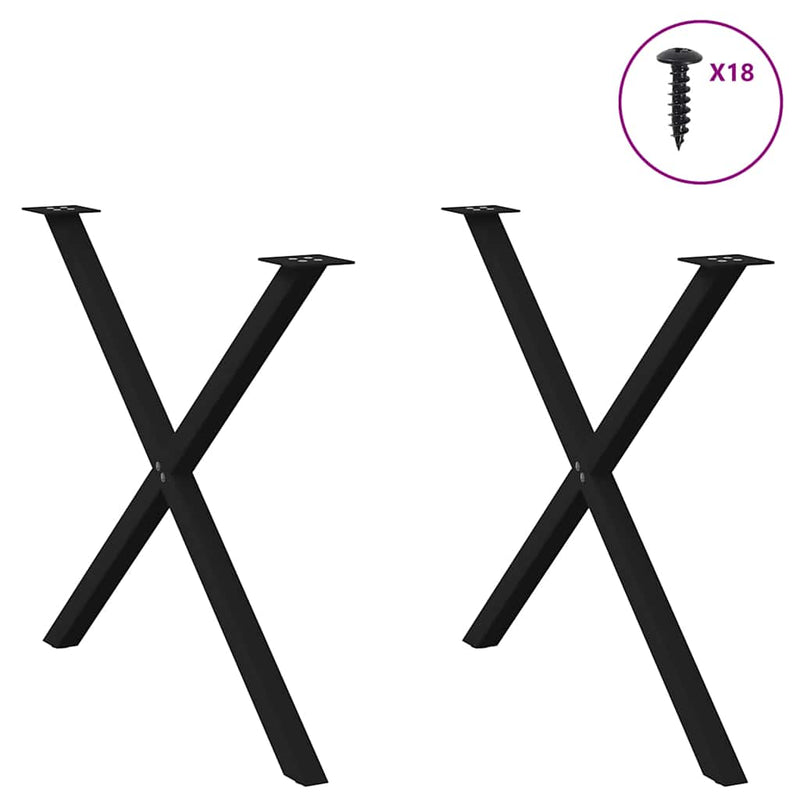 vidaXL 2 db X alakú étkezőasztal láb fekete, 90 x (72-73) cm acél
