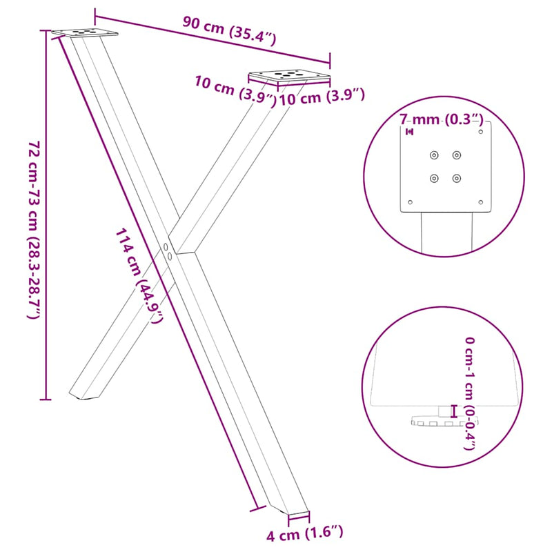 vidaXL 2 db X alakú étkezőasztal láb fekete, 90 x (72-73) cm acél