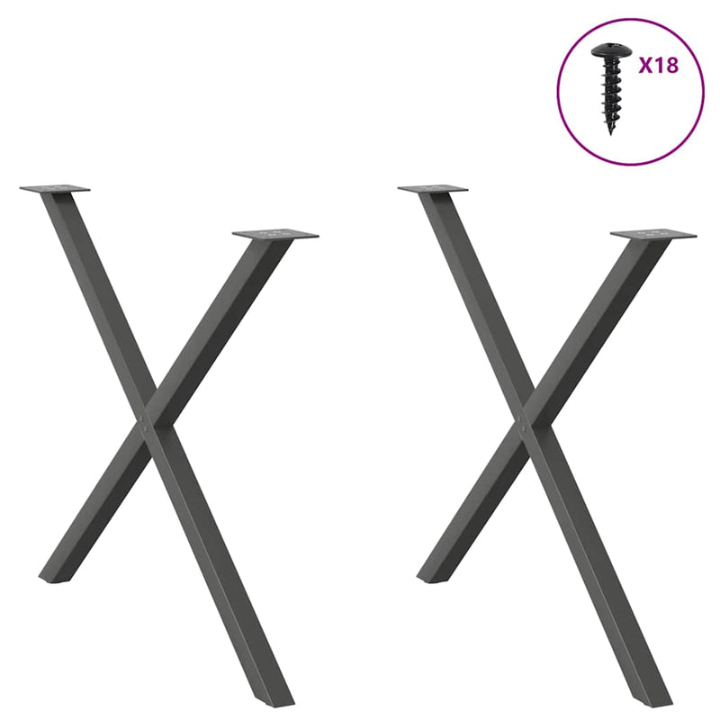 vidaXL 2 db antracitszürke X alakú acél étkezőasztal láb 90 x (72-73) cm
