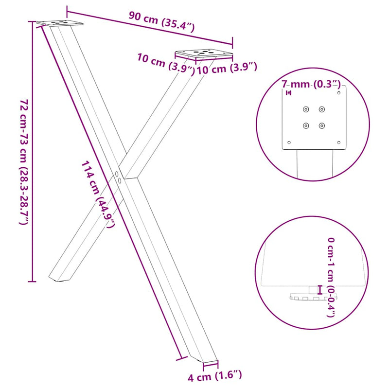 vidaXL 2 db antracitszürke X alakú acél étkezőasztal láb 90 x (72-73) cm