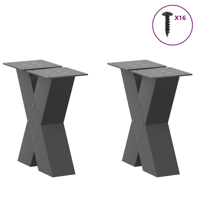 vidaXL 2 db antracitszürke X alakú acél dohányzóasztal láb 30x(30-31) cm