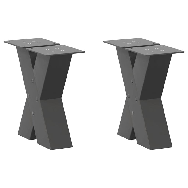 vidaXL 2 db antracitszürke X-alakú acél dohányzóasztal láb 40x(30-31) cm