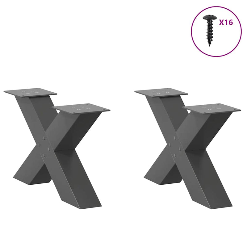 vidaXL 2 db antracitszürke X-alakú acél dohányzóasztal láb 50x(30-31) cm
