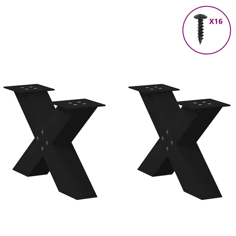 vidaXL 2 db fekete, X alakú acél dohányzóasztal láb 60 x (30-31) cm
