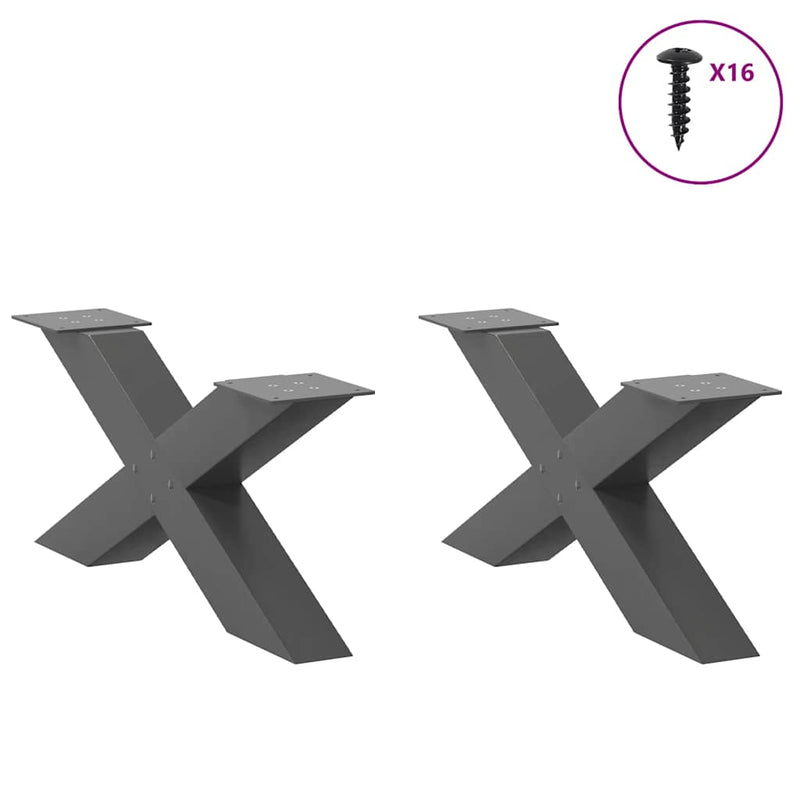 vidaXL 2 db antracitszürke X-alakú acél dohányzóasztal láb 70x(30-31) cm