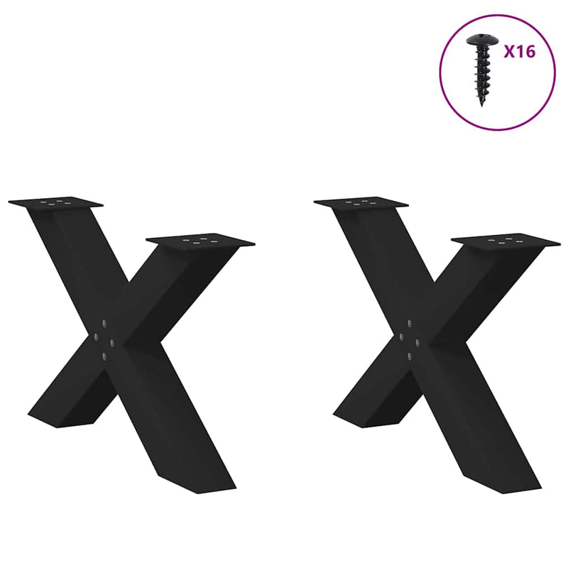 vidaXL 2 db fekete, X alakú acél dohányzóasztal láb 70 x (42-43) cm