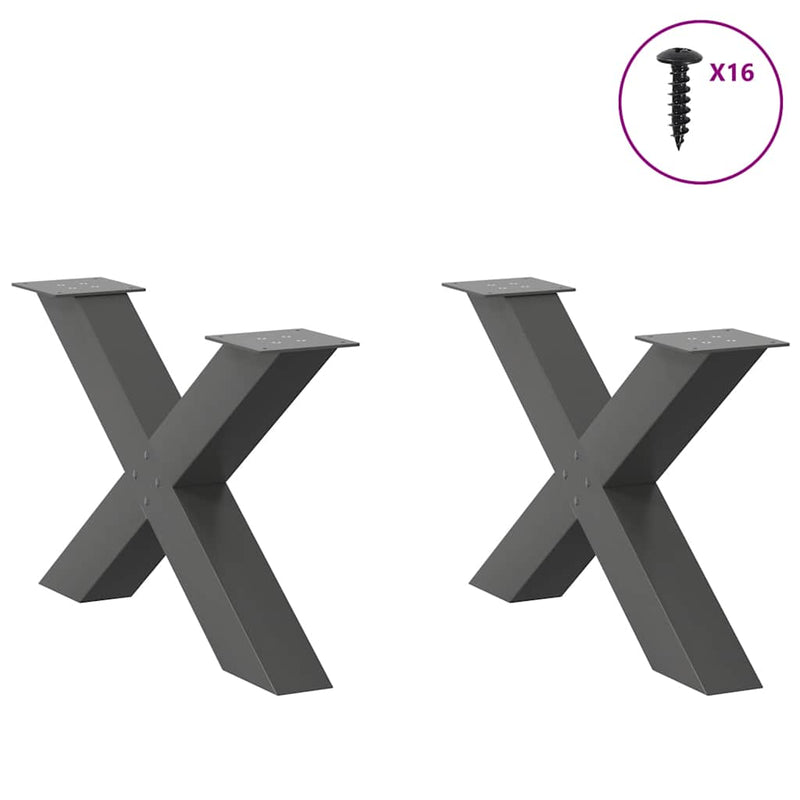 vidaXL 2 db antracitszürke X-alakú acél dohányzóasztal láb 70 x (42-43) cm