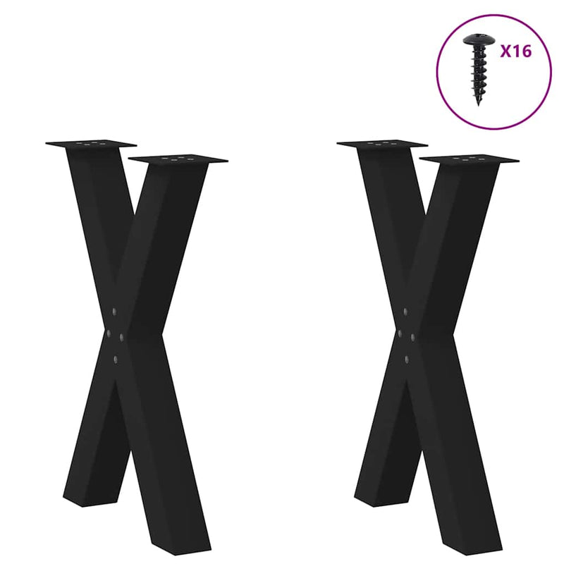 vidaXL 2 db X alakú étkezőasztal láb fekete acél 50 x (72-73) cm