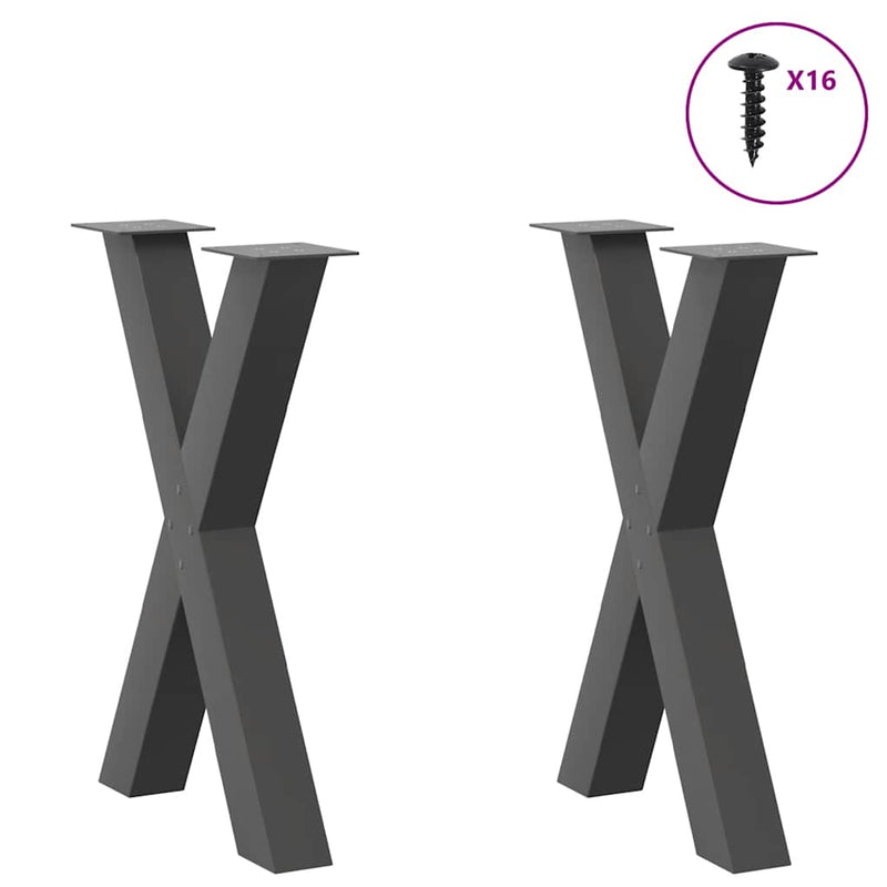 vidaXL 2 db antracitszürke X-alakú acél étkezőasztalláb 50x(72-73) cm