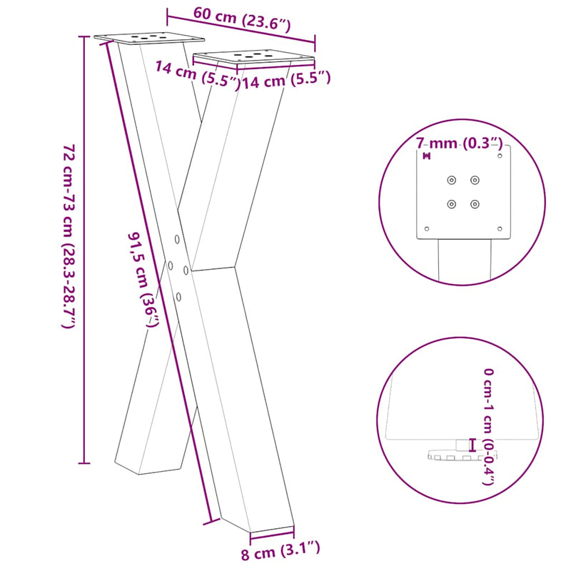 vidaXL 2 db antracitszürke X-alakú acél étkezőasztalláb 60x(72-73) cm