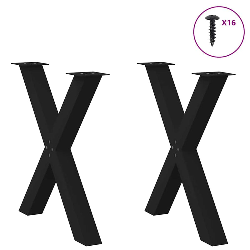 vidaXL 2 db X alakú étkezőasztal láb fekete, 70 x (72-73) cm acél