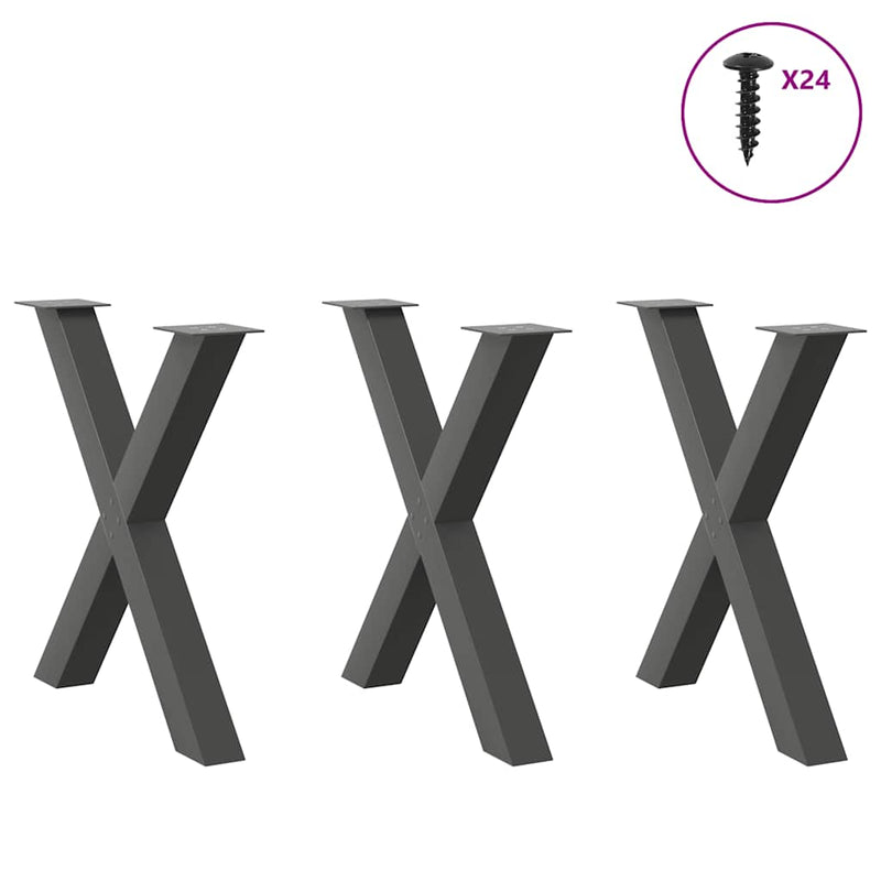 vidaXL 3 db antracitszürke X-alakú acél étkezőasztalláb 70x(72-73) cm