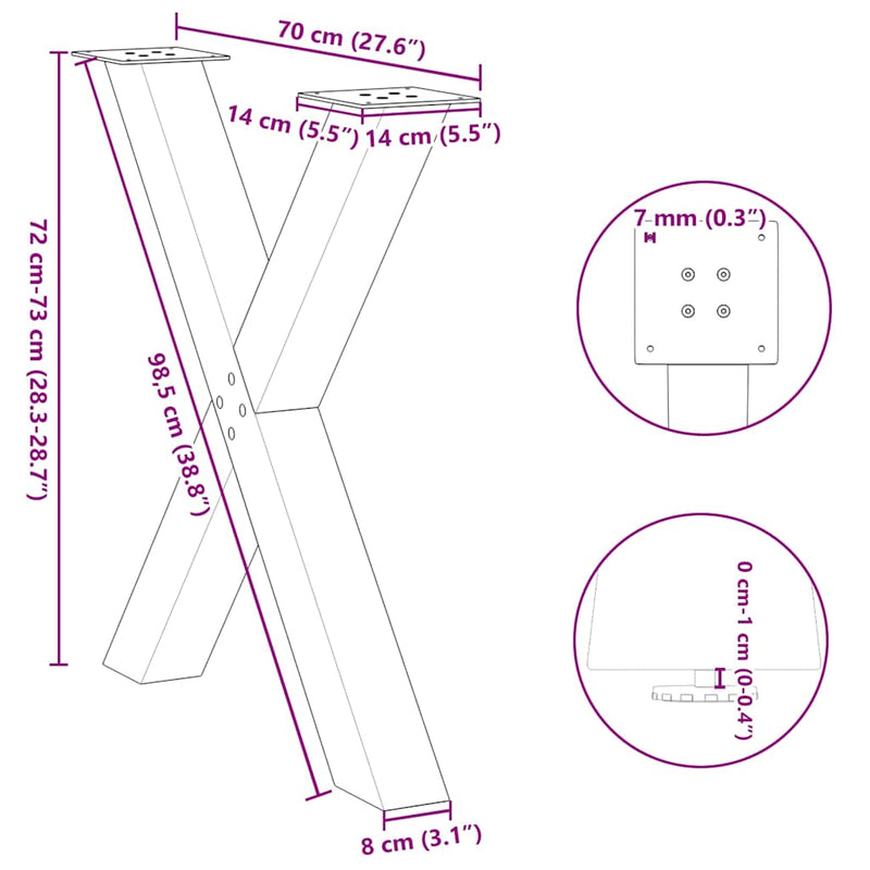 vidaXL 3 db antracitszürke X-alakú acél étkezőasztalláb 70x(72-73) cm