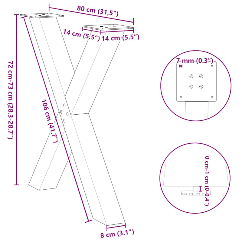 vidaXL 3 db antracitszürke X alakú acél étkezőasztal láb 80x(72-73) cm