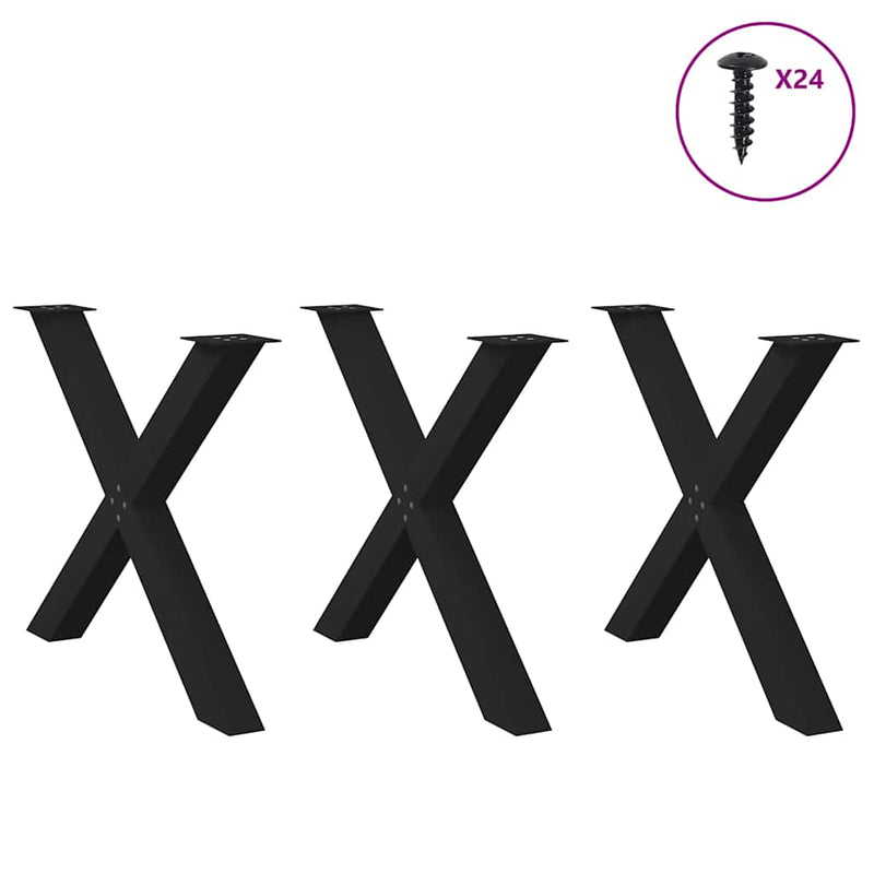 vidaXL 3 db X alakú étkezőasztal láb fekete 90 x (72-73) cm acél étkezőasztal láb