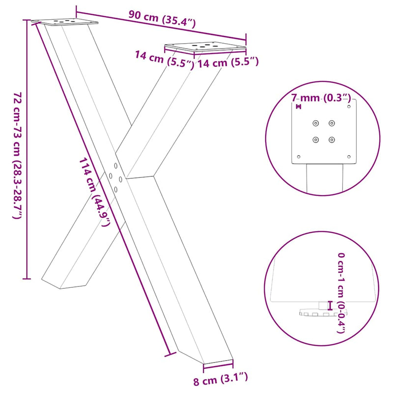 vidaXL 3 db antracitszürke X-alakú acél étkezőasztalláb 90 x (72-73) cm
