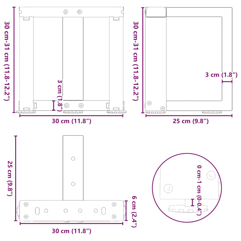 vidaXL 2 db antracitszürke, T-alakú acél dohányzóasztal láb 30x25x(30-31) cm