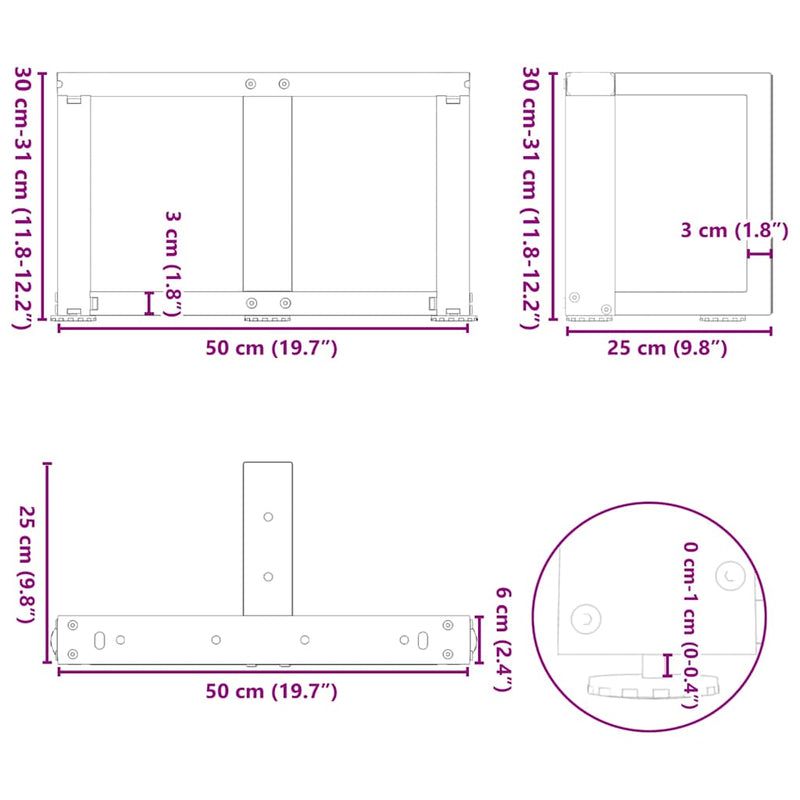 vidaXL 2 db fehér, T-alakú dohányzóasztal láb 50x25x(30-31) cm acél dohányzóasztal láb