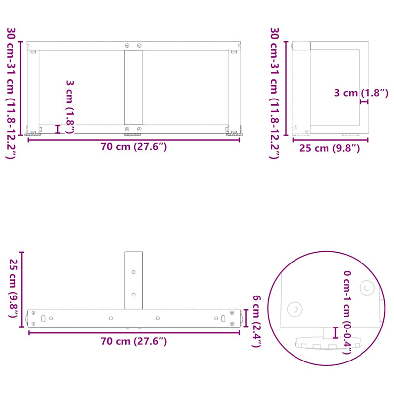 vidaXL 2 db antracitszürke, T-alakú acél dohányzóasztal láb 70x25x(30-31) cm