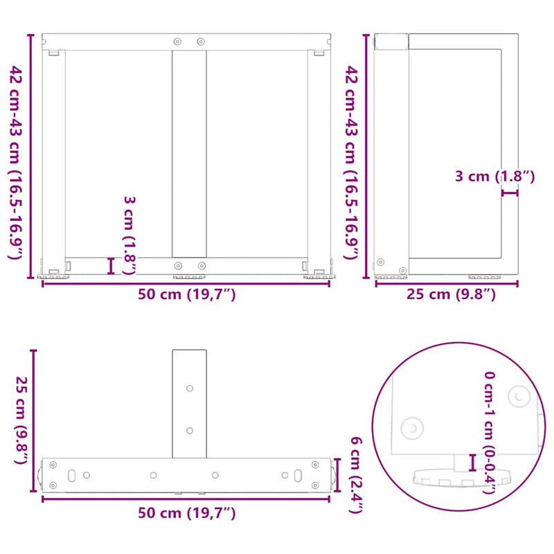 vidaXL 2 db fehér, T-alakú dohányzóasztal láb 50x25x(42-43) cm acél dohányzóasztal láb