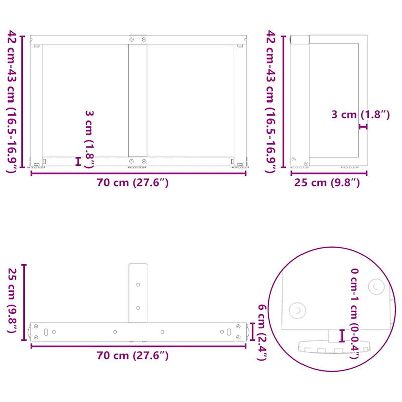 vidaXL 2 db fehér, T-alakú dohányzóasztal láb 70x25x(42-43) cm acél dohányzóasztal láb