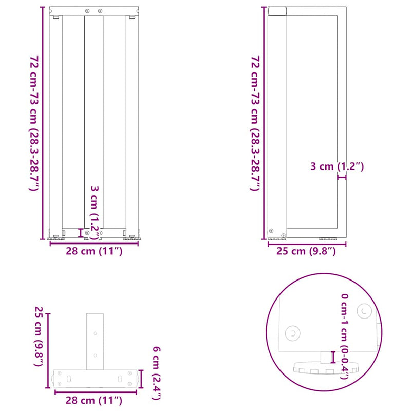 vidaXL 2 db fehér, T-alakú acél konzolasztal láb 25x28x(72-73) cm