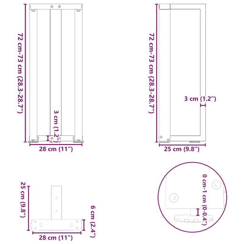 vidaXL 2 db antracitszürke T-alakú acél konzolasztal láb 25x28x(72-73) cm
