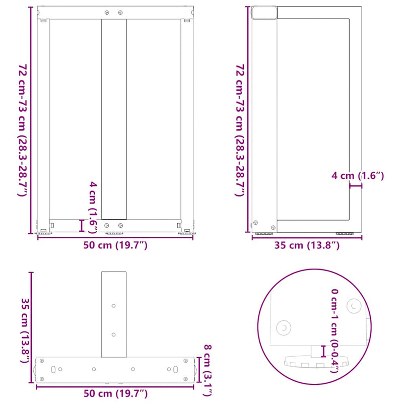 vidaXL 2 db fekete, T-alakú acél étkezőasztal láb 50x35x(72-73) cm
