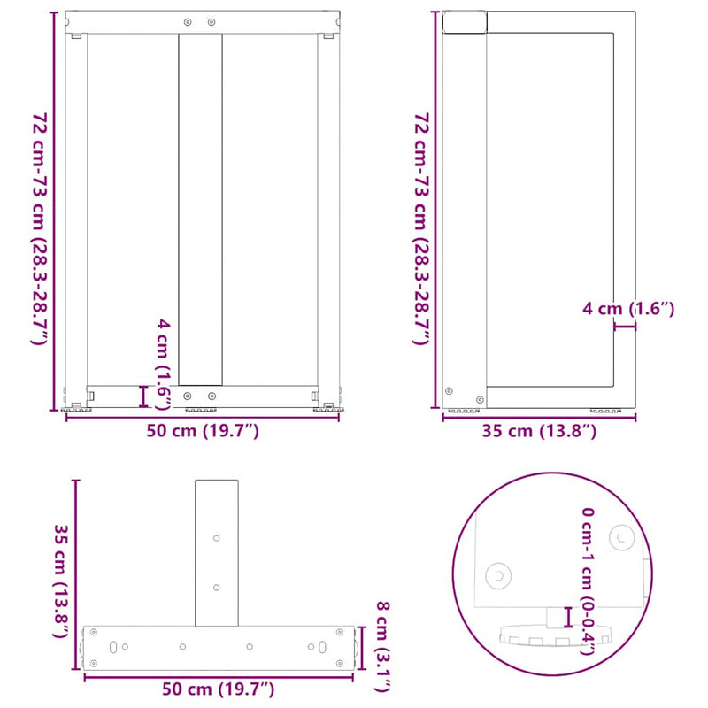 vidaXL 2 db fehér, T-alakú étkezőasztal láb 50x35x(72-73) cm acél étkezőasztal láb