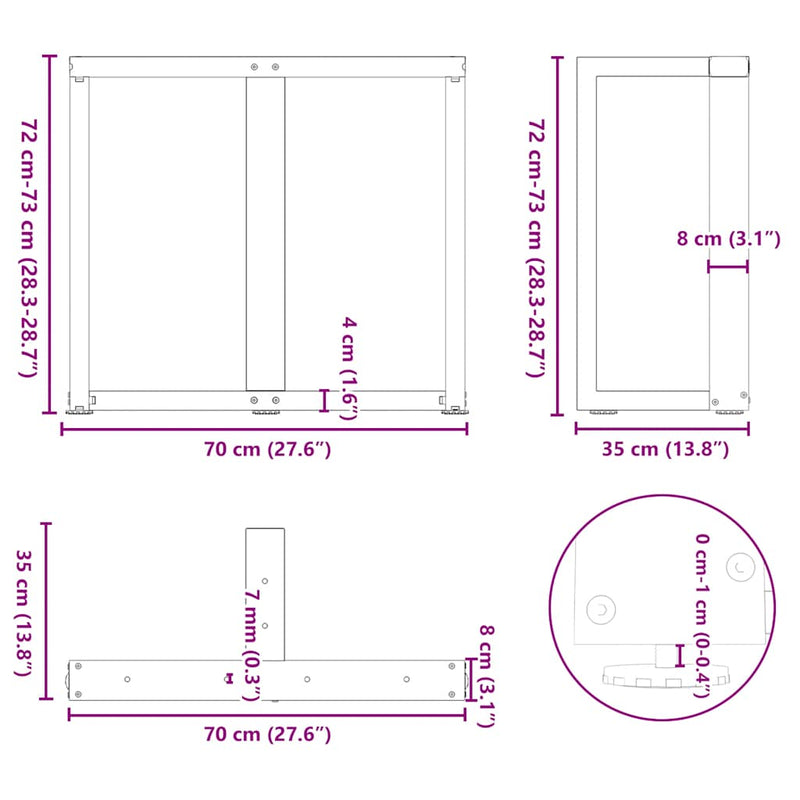 vidaXL 2 db antracitszürke, T-alakú acél étkezőasztal láb 70x35x(72-73) cm