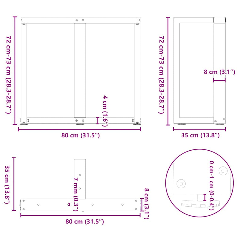 vidaXL 2 db fekete, T-alakú étkezőasztal láb 80x35x(72-73) cm acél étkezőasztal