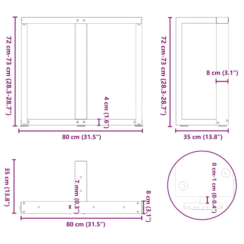 vidaXL 2 db fekete, T-alakú étkezőasztal láb 80x35x(72-73) cm acél étkezőasztal