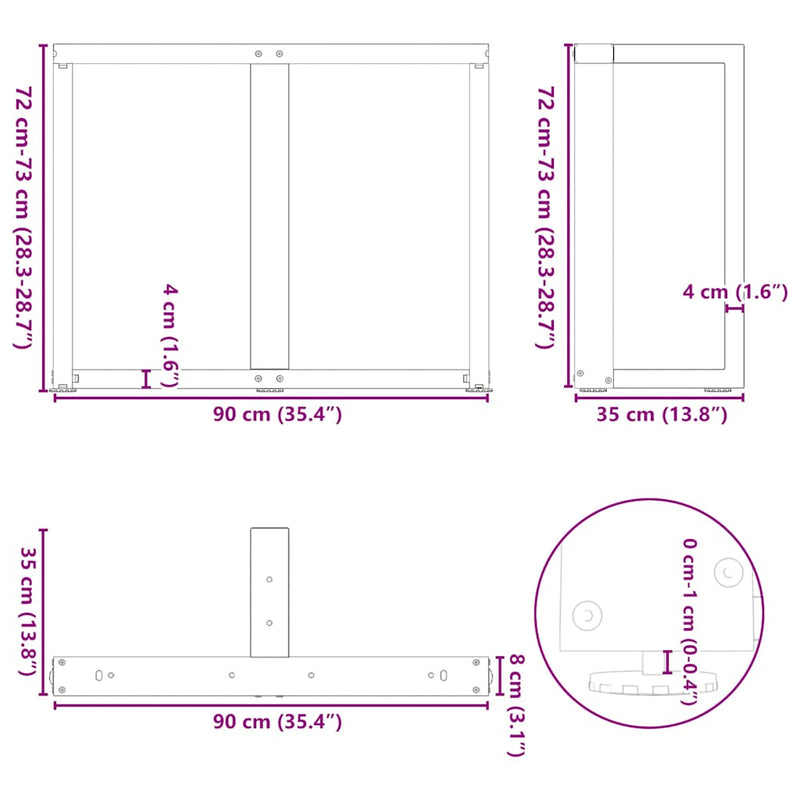 vidaXL 2 db fehér, T-alakú étkezőasztal láb 90x35x(72-73) cm acél étkezőasztal láb