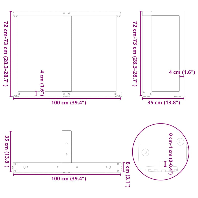 vidaXL 2 db antracitszürke, T-alakú acél étkezőasztal láb 100x35x(72-73) cm