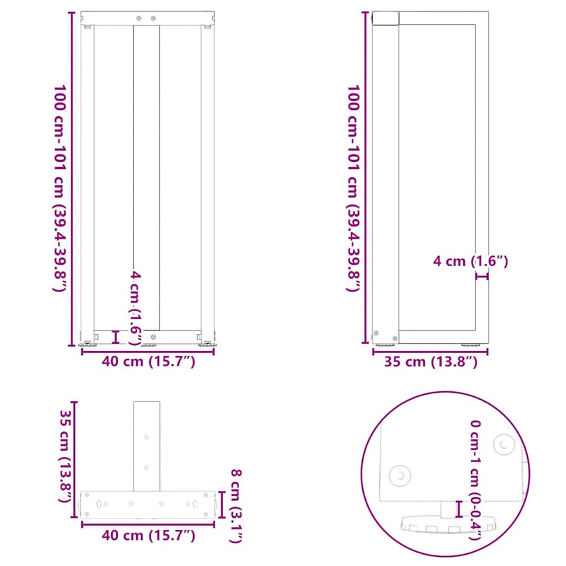 vidaXL 2 db fekete, T-alakú acél bárasztalláb 40x35x(100-101) cm