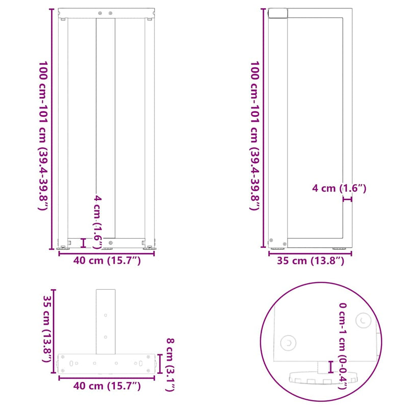 vidaXL 2 db T-alakú bárasztalláb, fehér, 40x35x(100-101) cm, acél