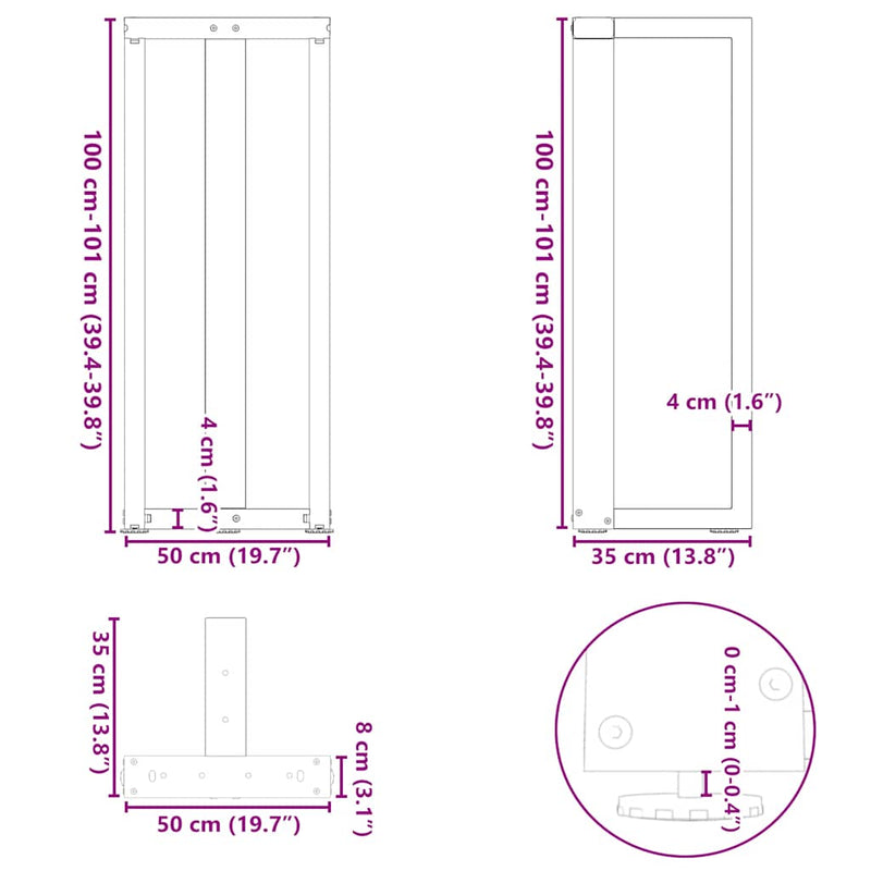 vidaXL 2 db fehér, T-alakú acél bárasztalláb 50x35x(100-101) cm