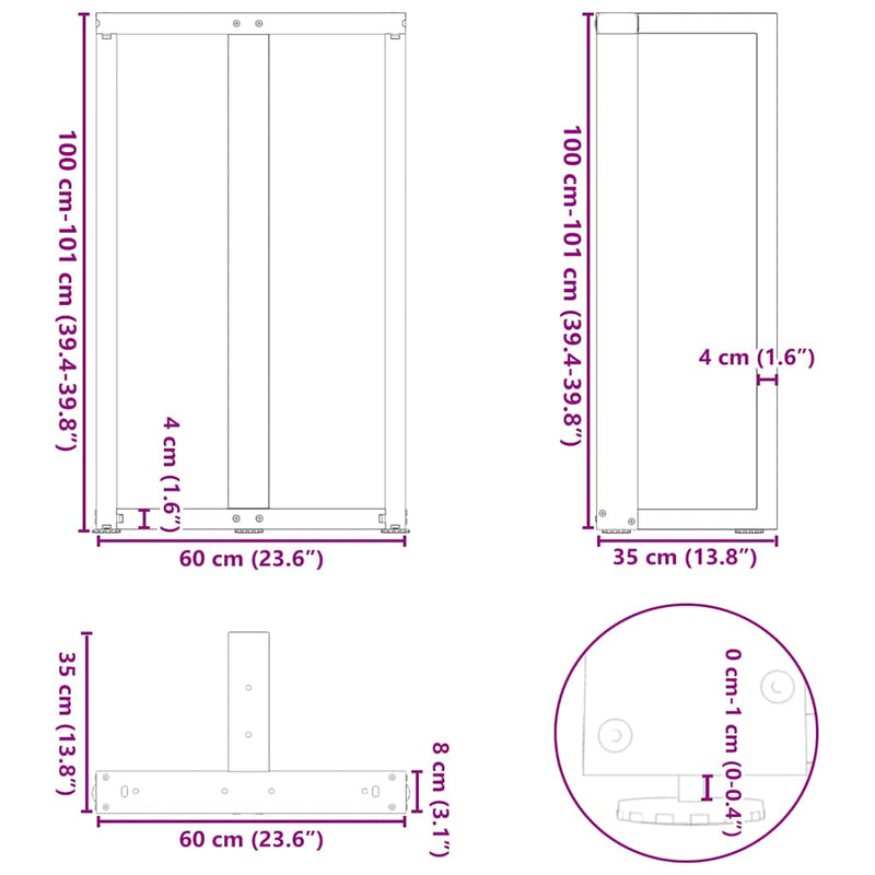 vidaXL 2 db antracitszürke T-alakú acél bárasztalláb 60x35x(100-101) cm