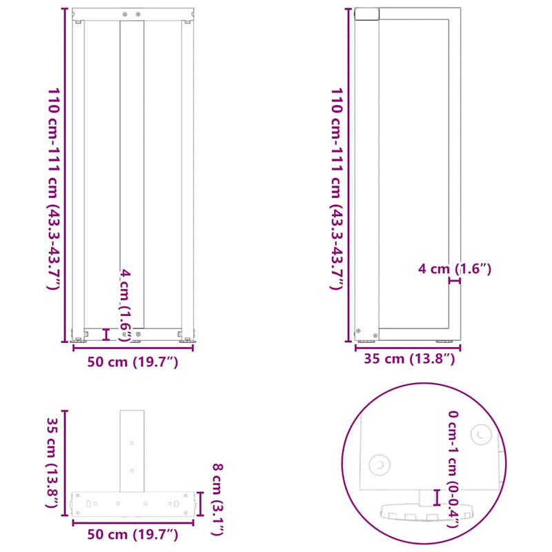 vidaXL 2 db antracitszürke T-alakú acél bárasztalláb 50x35x(110-111) cm