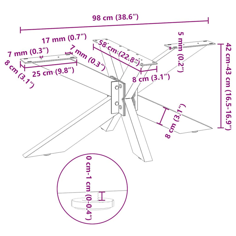 vidaXL fekete, pók alakú dohányzóasztal láb 98x58x(42-43) cm acél