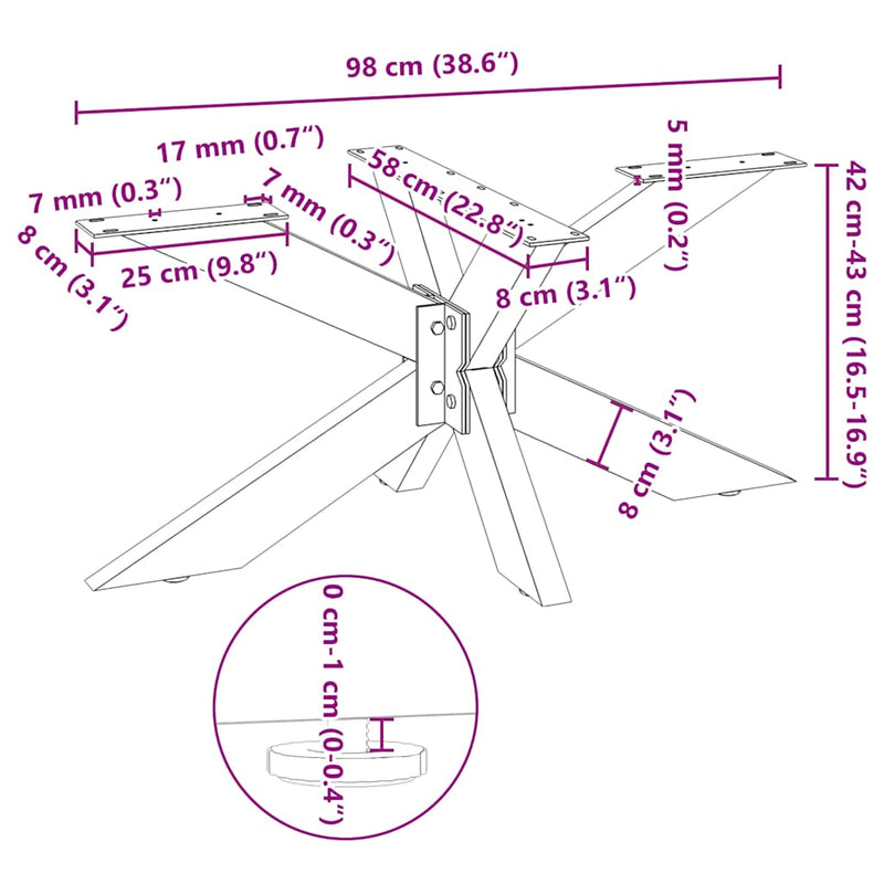 vidaXL pók alakú dohányzóasztal láb fehér 98x58x(42-43) cm acél