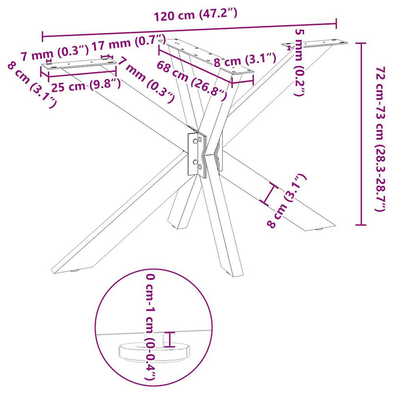 vidaXL étkezőasztal pók alakú fehér acél láb 120x68x(72-73) cm